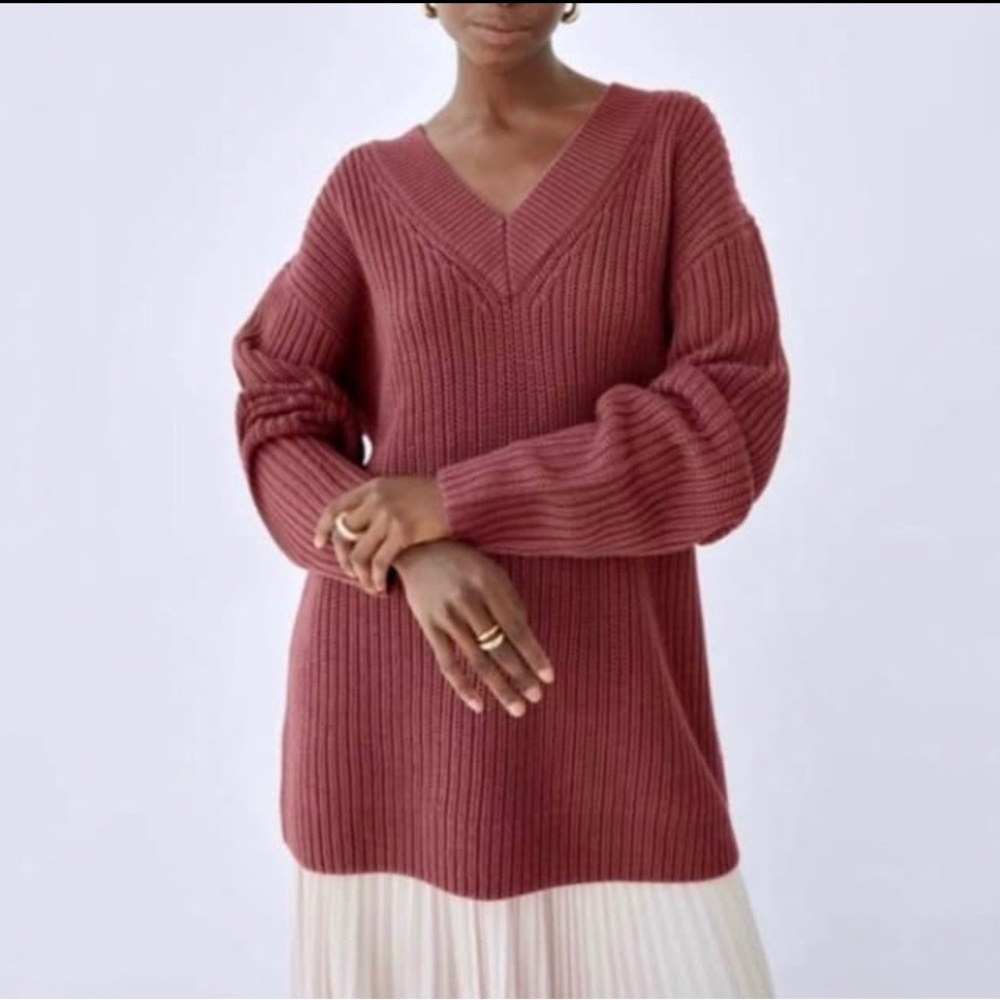 ARITZIA WILFRED Belize Chunky Merino Wool Burgundy V-Neck Knit Sweater Size 3